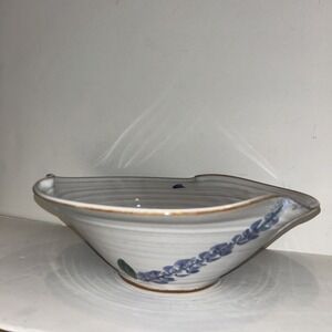 Rare Vintage Blue Large Flower Bowl Handmade/ Signed‎ By Artist Gift Pottery